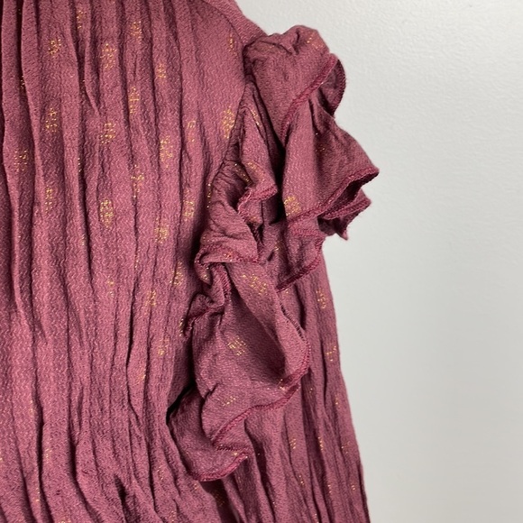 Versona Cropped Blouse SZ S Ruffle Sleeves Maroon with Gold Sparkles - Picture 6 of 11